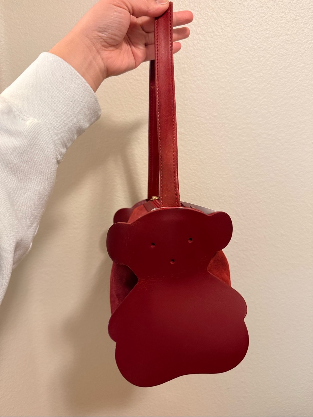 Tous Red Bear-Shaped Mini Suede Shoulder Bag